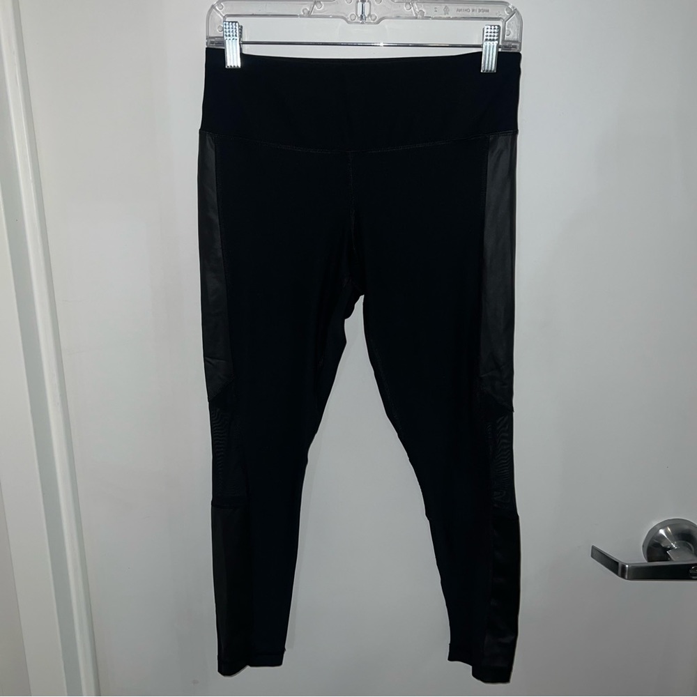 90 Degree By Reflex Workout Leggings With Mesh And Faux Leather Details Black